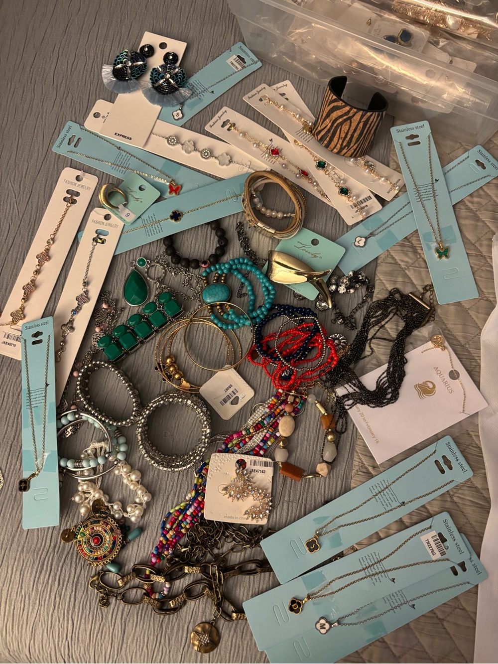 Mixed Costume Jewelry Lot with Turquoise & Coral Accents